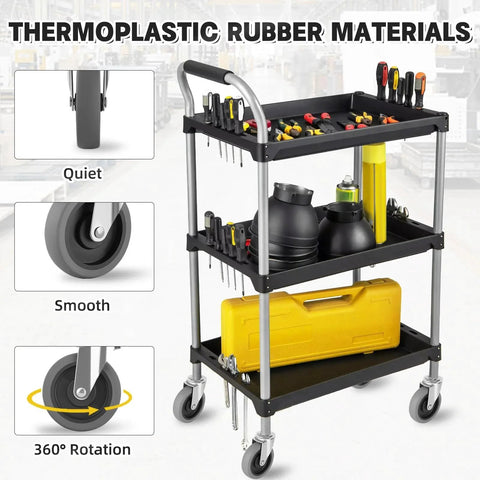 Utility cart with tools featuring 4 Inch Caster Wheels Set Of 4 With Standard Course Threaded Stem and swivel casters, 700 lb capacity