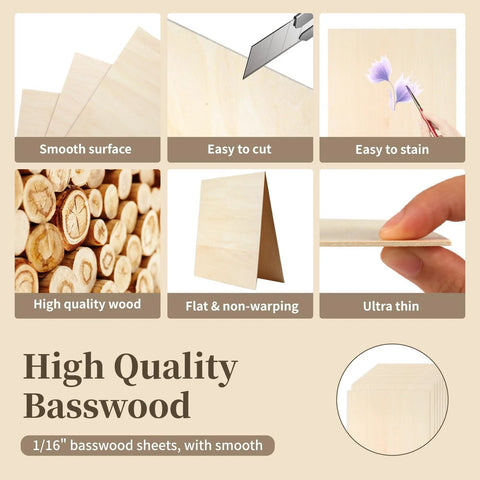 10 Pack 12x12 Inch Unfinished Basswood Plywood Sheets One Sixteenth Inch Thick For Laser Cutting Engraving Burning And Craft Projects