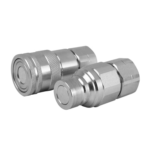 Half Inch NPT Carbon Steel Flat Face Hydraulic Quick Connect Coupling ISO 16028 With Two Dust Caps Quick Disconnect Rust Resistant Zinc Plated