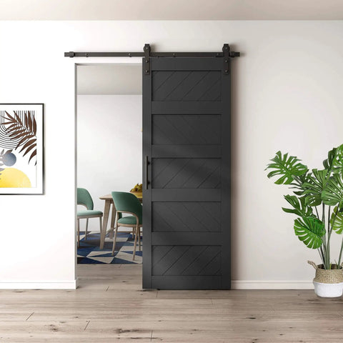 32x84 Inch Wave Style Sliding Barn Door Kit With Hardware Included, Solid Wood Core With MDF And PVC Covered, Easy Installation, Dope Black Finish, Farmhouse Ready Door For Living Room, Bedroom Or Kitchen Renovation