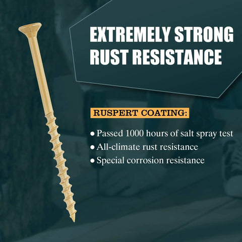 Single tan deck screw with rust-resistant coating details on transparent background.