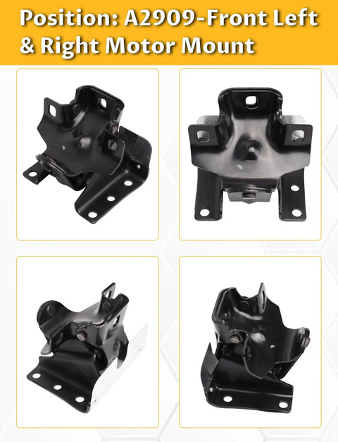 Left And Right Engine Motor Mounts Heavy Duty Direct Replacement For 1999 To 2006 Chevy Silverado Tahoe Sierra 1500 V8 4.8L 5.3L 6.0L OE Style A2909 A2909 - front and side view of black mounts