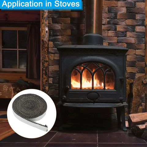 PATIKIL wood stove gasket: graphite fiberglass flat self-adhesive seal for stove doors, 5/8 x 1/8 x 118 in, black