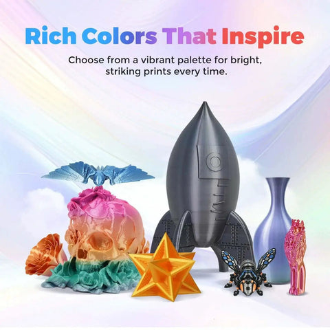 Colorful 3D prints using Silk PLA Filament 1.75mm, 1Kg Spool For 3D Printing, Slick Glossy Finish, and Dope Silk Look.