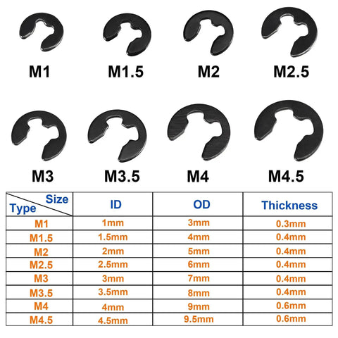 All In One Snap Ring Kit 400 Pcs External Retaining Circlips Set With 15 Metric Sizes From 1mm To 11mm Blackened Carbon Steel