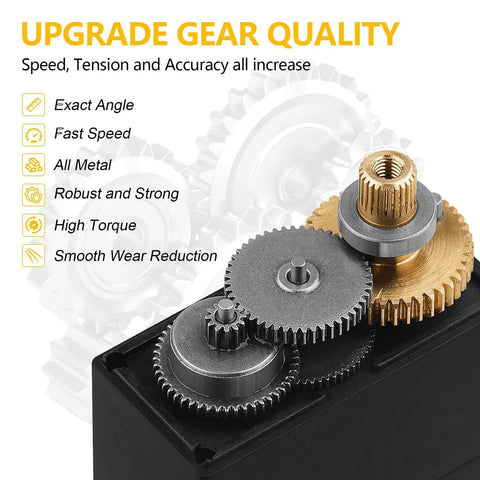 Close-up of metal gears in Four Pack Beefy 55G Metal Gear Micro Servo Motors for RC cars and DIY projects.