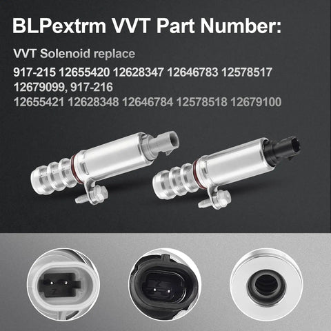 VVT Solenoid Replacement For 2.0L 2.2L 2.4L Engines Fits Chevy Equinox Malibu Cobalt HHR GMC Terrain Buick LaCrosse Pontiac G5 G6 Solstice Camshaft Position Actuator Replace 12655421 12655420 kit showing two solenoids and connectors.