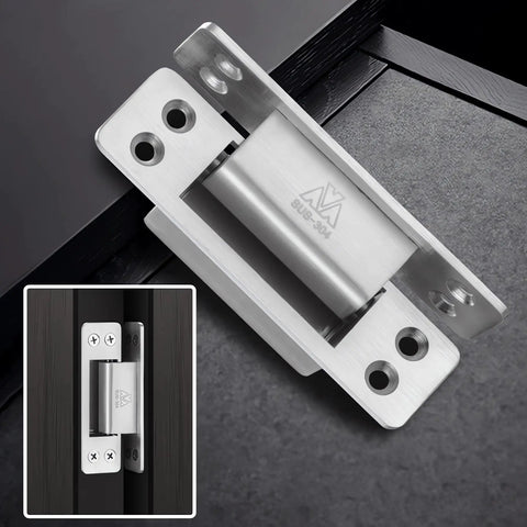 Hidden Door Hinge 4 Inch Two Pack 304 Stainless Steel Heavy Duty Beefy Invisible Hinge For Doors displayed on dark surface.