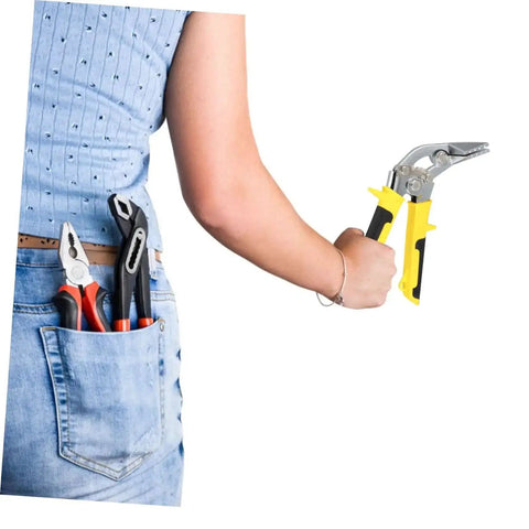 Person holding Heavy Duty Hand Seamer Tool for Metal Plate Folding and Seam Bending with ergonomic over-molded handle