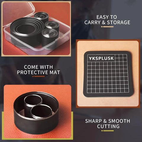 Leather Circle Cutter Set 31 Piece Circle Punch Kit With 1mm To 55mm Holes shown with storage case and protective mat