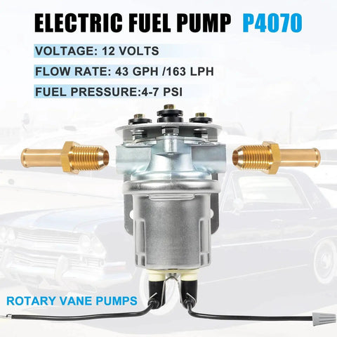 12V Inline Electric Fuel Pump For Carburetors Universal Replacement With Regulated 4-7 PSI Output One Quarter Inch Inlet And Outlet BSPT Rotary Vane Pump Workhorse Automotive Fuel Pump Kit For Car And Truck Projects
