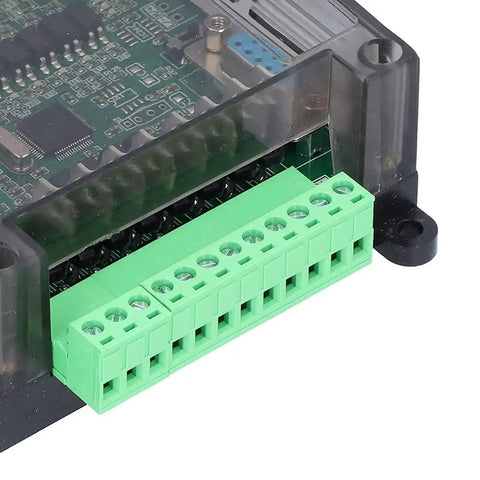 12 Inputs 8 Outputs DC12V Programmable Logic Controller Module with green connector, showcasing easy plug and play installation.