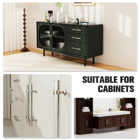 6 Pack Glass Cabinet Handles And Pulls For Cabinets And Drawers In Brushed Nickel installed on various kitchen and bathroom cabinets