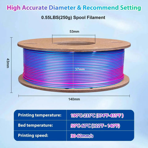 Tri Color Silk PLA Filament For 1.75Mm FDM Printers 250G Spool Coextruded With Rose Red Sky Blue Green Hues Silk Finish