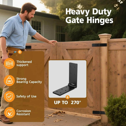 Heavy Duty Gate Hinges Black With Screws Adjustable Hardware Hinges Kit for wooden fences, featuring strong support and corrosion resistance.
