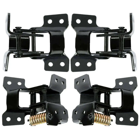 4 Piece Door Hinge Kit For Left Driver And Right Passenger Upper And Lower Steel Black Electrophoresis Finish Vehicle Door Hinge Replacement Set Durable Auto Hardware For A Solid Fit, showing four steel black hinges on a white background