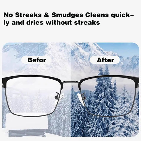 Comparison of eyeglass lenses cleaned with Streak Free Eyeglass Lens Wipes With 6 Microfiber Cloths, showing before and after effect.