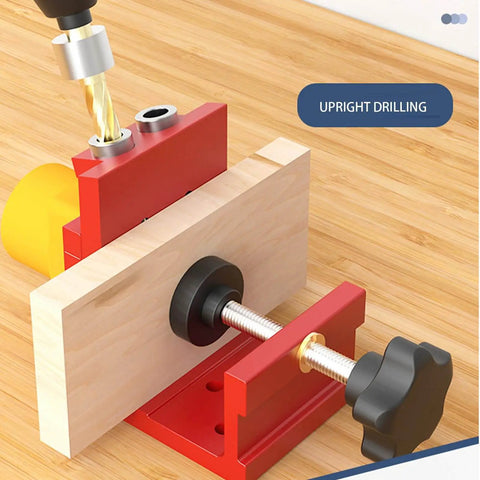 Pocket Hole Jig System With Aluminum Alloy Construction for precise cabinet making and woodworking, upright drilling view