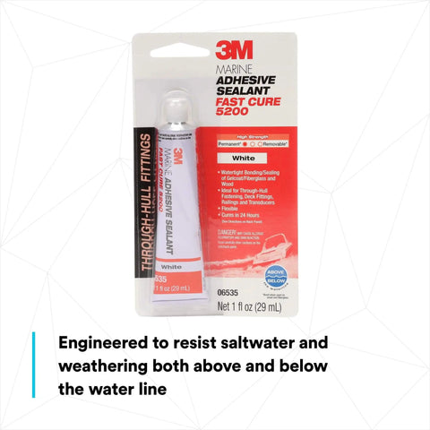 Adhesive Sealant 5200 Fast Cure package for Boats & RVs, 1 fl oz tube, White, Permanent Waterproof Polyurethane Bond and Sealing