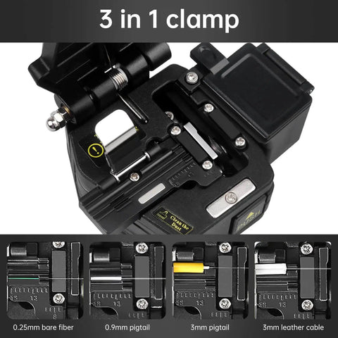 Close-up of 3-in-1 clamp from 4 In 1 Fiber Power Meter Kit With Built In 10 Km Fiber Fault Locator And Optical Power Meter, Cleaver A60C