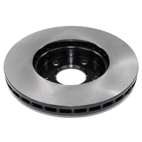 Electrophoretic Front Vented Brake Rotor With Beefed-Up Coating For Superior Corrosion Resistance And Salt Spray Protection, Tight Tolerances For Smooth, Quiet Braking And Long-Lasting Performance shown from a side view.