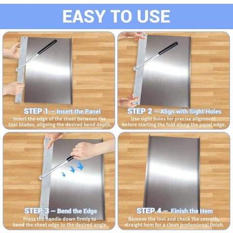 Steps to use 15.25 Inch Sheet Metal Bender Tool For Roofing Ductwork And HVAC Hemming Folding Hand Brake with built-in handle.