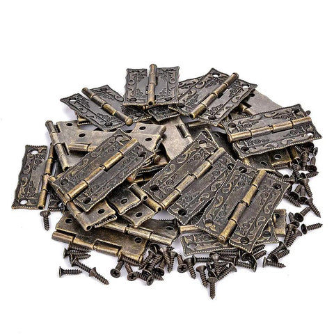 40 Piece Bronze Engraved Hinge Kit For Antique Boxes And Jewelry Boxes Vintage Style Zinc Alloy Decorative Hinges shown