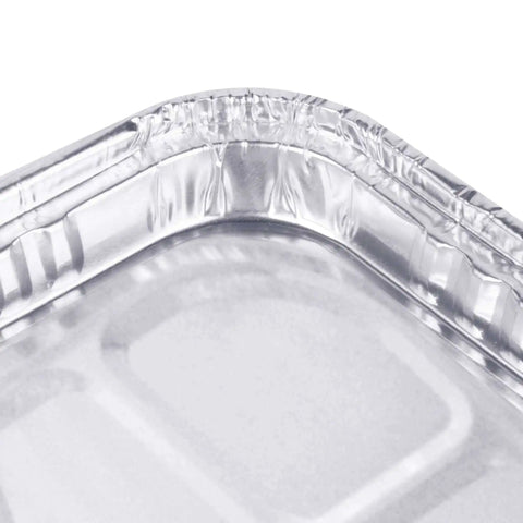 Close-up of 25 Pack 1/4 Size Cookie Sheet Baking Pans 12.8 By 8.9 Inch Heavy Duty Nonstick Aluminum Foil Trays showing corner detail