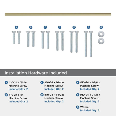 Installation hardware for Golden Champagne Appliance Pull 24 Inch Center To Center Cabinet Handle including screws and washers.