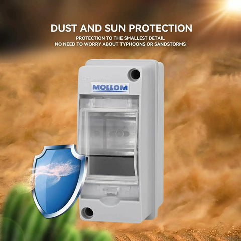 Solar Panel Disconnect Switch Kit 400V 30 Amp IP65 Breaker Box showcasing weatherproof design against dust and sun