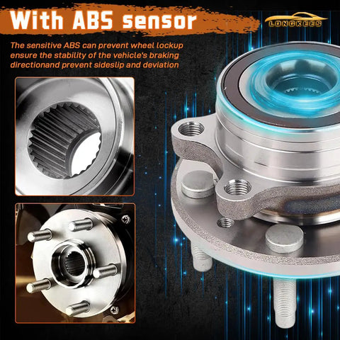 2-Piece Rear Wheel Hub And Bearing Assembly Set For 2012-2018 Focus Without Active Park Assist, 5-Lug With Magnetic ABS Encoder