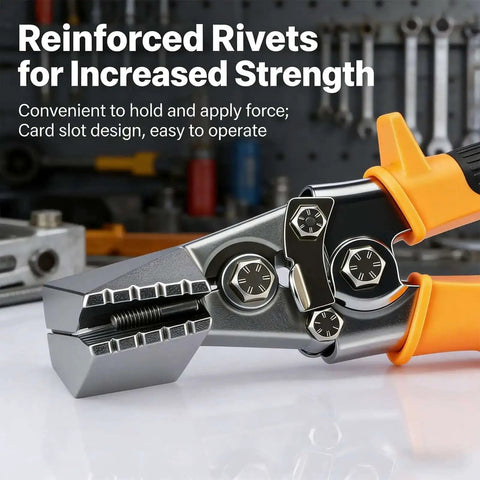3 Inch Sheet Metal Hand Seamer With CRV Steel Body And TPR Handle, showing reinforced rivets for strength in a workshop setting