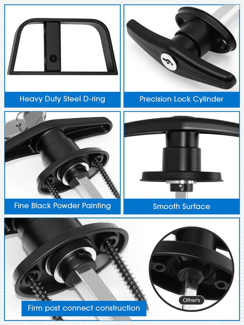 Heavy Duty Shed Door T Handle Lock Latch Kit With Four Keys For Barn Coop Storage Doors, Adjustable 4 3/4 Inch Stem, Zinc Alloy