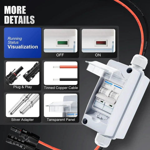 Solar Panel Disconnect Switch Kit 400V 30 Amp IP65 Breaker Box With 2P DC Miniature Circuit Breaker For PV Systems Home Outdoor
