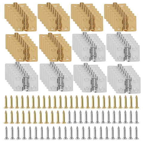 72 Pack Mini Hinges For Crafts Brass Tiny Hinges For Wooden Boxes Jewelry Boxes Dollhouses DIY Miniature Cabinets And Closets With 288 Mounting Nails 10 By 8 Mm Gold And Silver