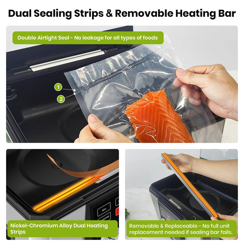 Gasbye vacuum chamber sealer, 5.3QT large chamber, stainless with 11.5-inch replaceable sealing bar; dual seal strips