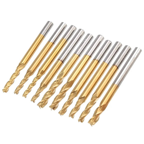 10 Piece 3 Flute End Mills Pro Grade Round Shank CNC Milling Cutters Ti Plated Tungsten Steel For Engraving Drilling Milling And Cutting Hardwood Plywood Acrylic Plastic Fiber Resin PCB Projects