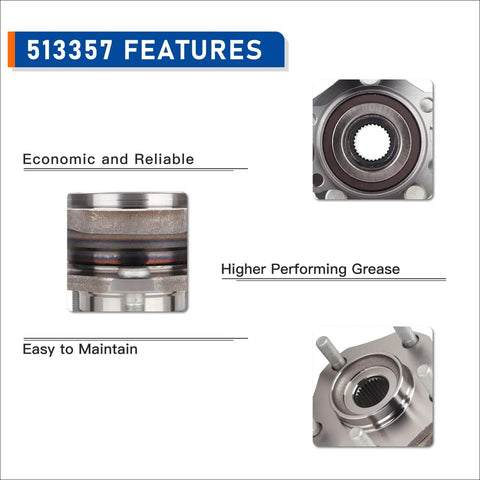Features of Front Wheel Bearing Hub Assembly 513357 Direct Fit For 2017 2018 Nissan Qashqai, 2014 2023 Nissan Rogue, 2017 2022 Nissan Rogue Sport Replacement Wheel Hub