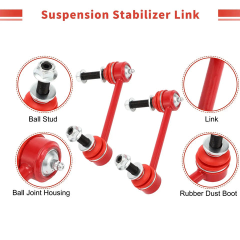 Front view: X AUTOHAUX 2-pc red sway bar link kit with ball joints for Toyota Tacoma 2005–2017.