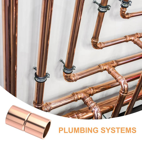 Copper straight coupling fittings for HVAC, 1/4 ID, rolled sweat ends on copper plumbing system