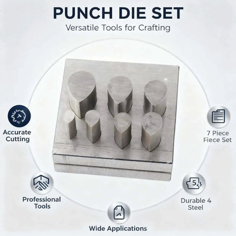 Drop Shaped Die Cutter Set With 7 Pieces In 45 Steel for jewelry making and crafting, showing various sizes of precise flat bottom punches.