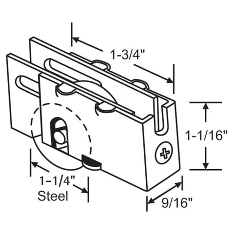 Illustration of Smooth Glide Sliding Glass Door Roller Kit DR-135 Pack Of 2 dimensions with steel construction