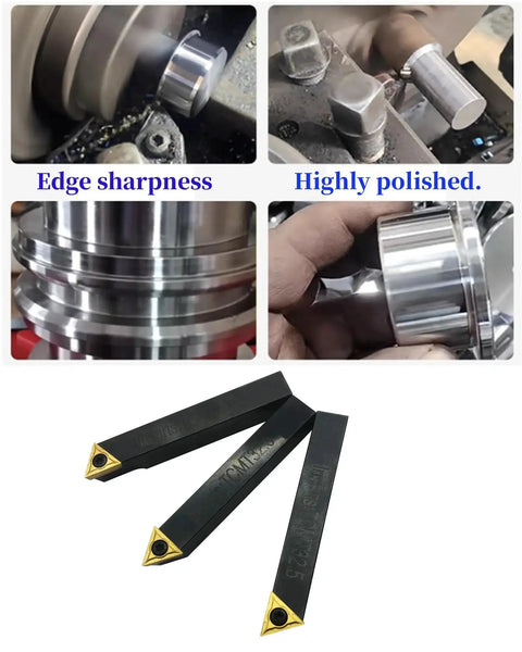 Three Piece 1/2 Inch Indexable Carbide Lathe Tool Holder Set With AL 8 AR 8 E 8 Holders And TCMT32.51 Inserts