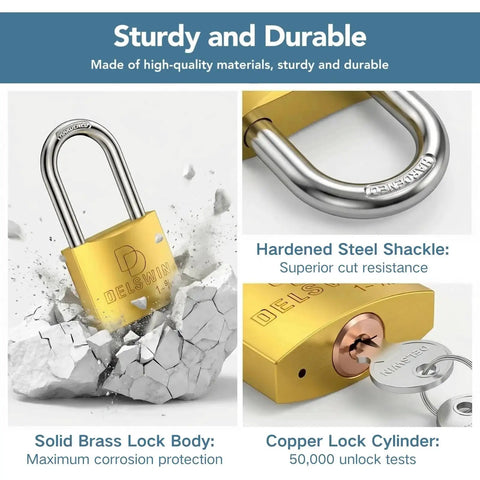 DELSWIN weatherproof padlock 2-pack with solid brass body, copper cylinder, and hardened steel 1-9/16 in shackle