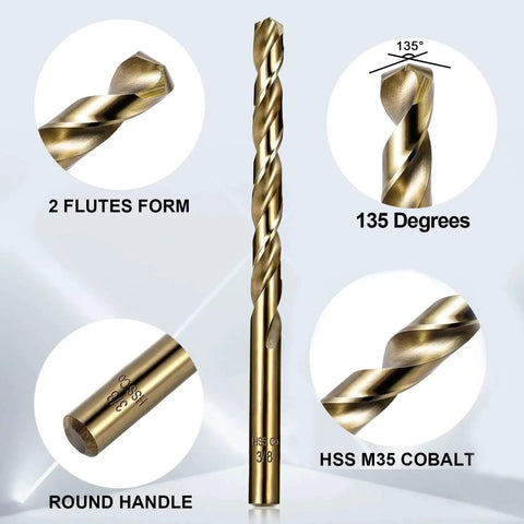 Heavy Duty Pro Grade Cobalt Drill Bit Set For Hardened Metal And Stainless Steel With 99 Pc M35 High Speed Steel Twist Jobber