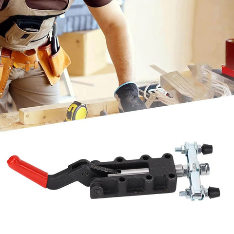 Double Headed Push Pull Quick Release Toggle Clamp with cast iron base and ribbed plastic handles for woodworking jigs