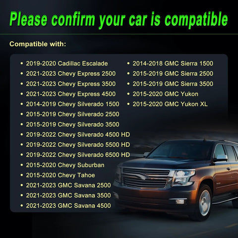 Image showing compatibility list for alternator replacement with various Chevy and GMC models, including a Chevy SUV.