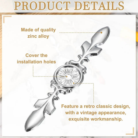 Four Piece Zinc Alloy Cabinet Back Plate Set With One Hole 0.17 Inch, Dimensions 4.65 By 0.94 Inches, Silver Finish, retro design