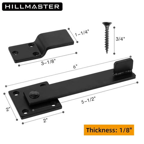 Sturdy Six Inch Farm Flip Fence Gate Latch And Barn Door Lock Flip Latch Hardware in Matte Black with dimensions and screw