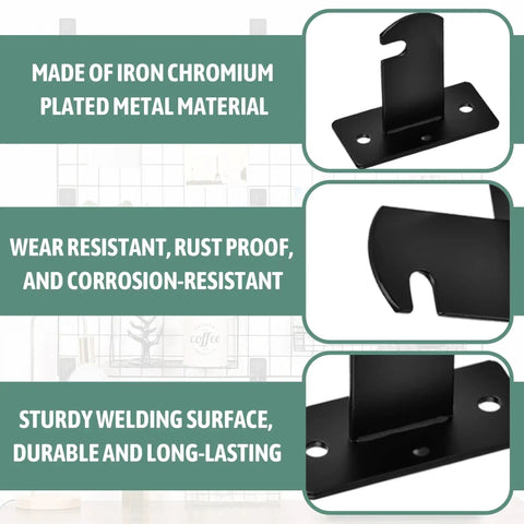 26 Piece Gridwall Mount Brackets Black With Screws And Wall Anchors, durable chrome-plated iron material, front and side views.